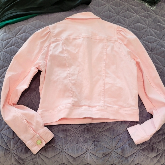 LILLY PULITZER Laylani Fitted Puff Sleeves Denim Jacket pink size small - Picture 16 of 16